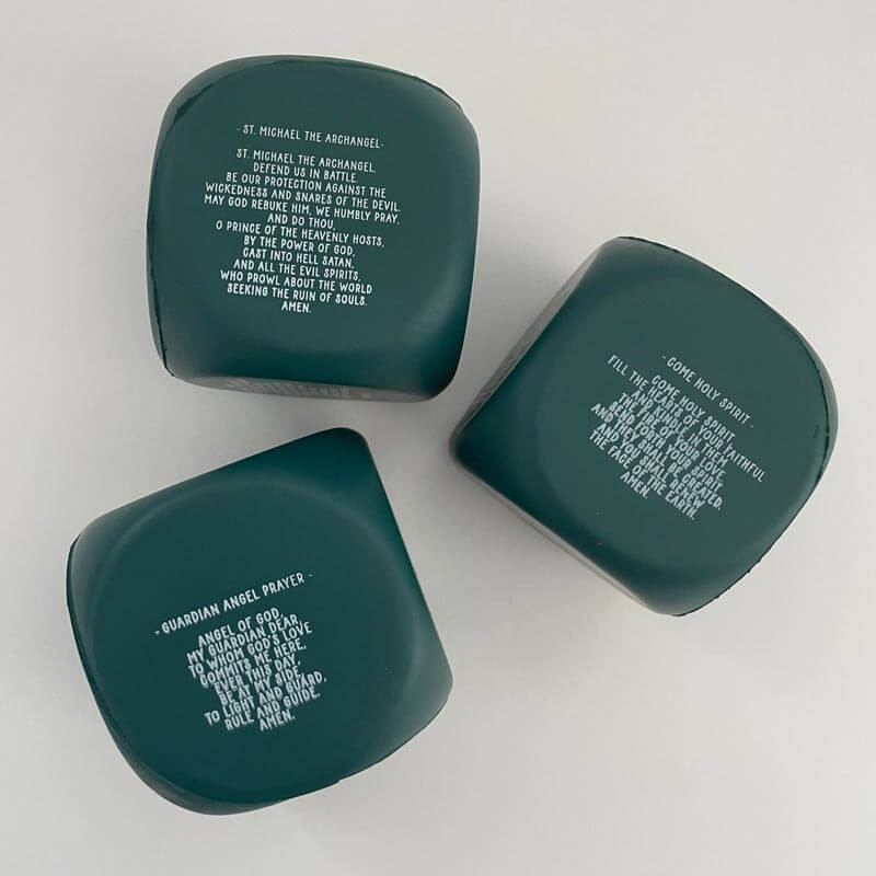 Alt Tag: Catholic Prayer Cube featuring St. Michael and Guardian Angel prayers, perfect religious gift idea, ships quickly.